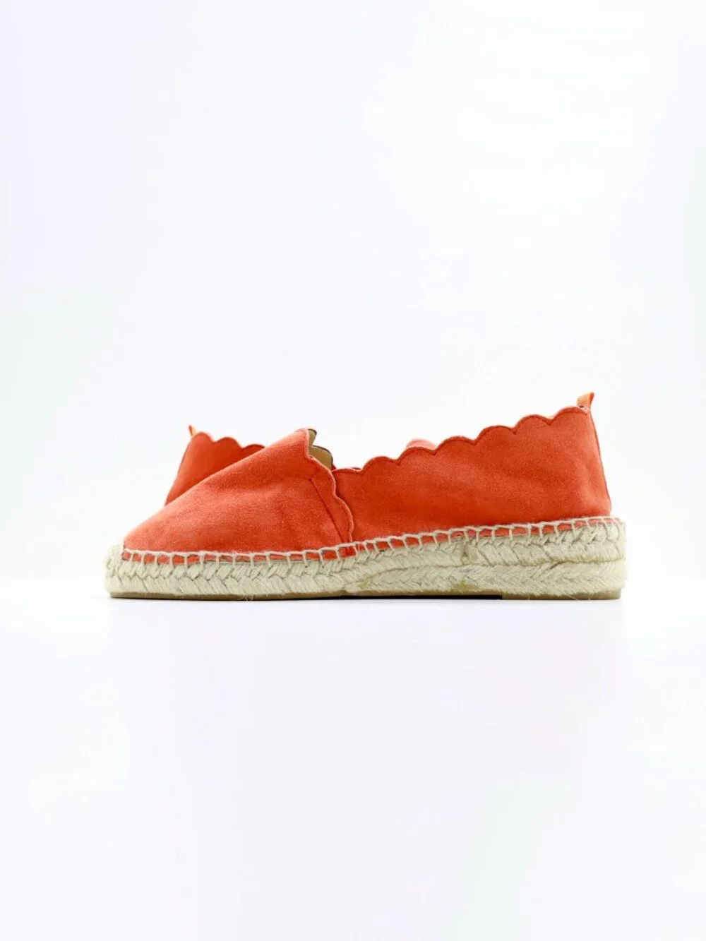 Carmen Saiz Burnt Orange Suede Scalloped Flat Espadrilles - 6.5/EU 37